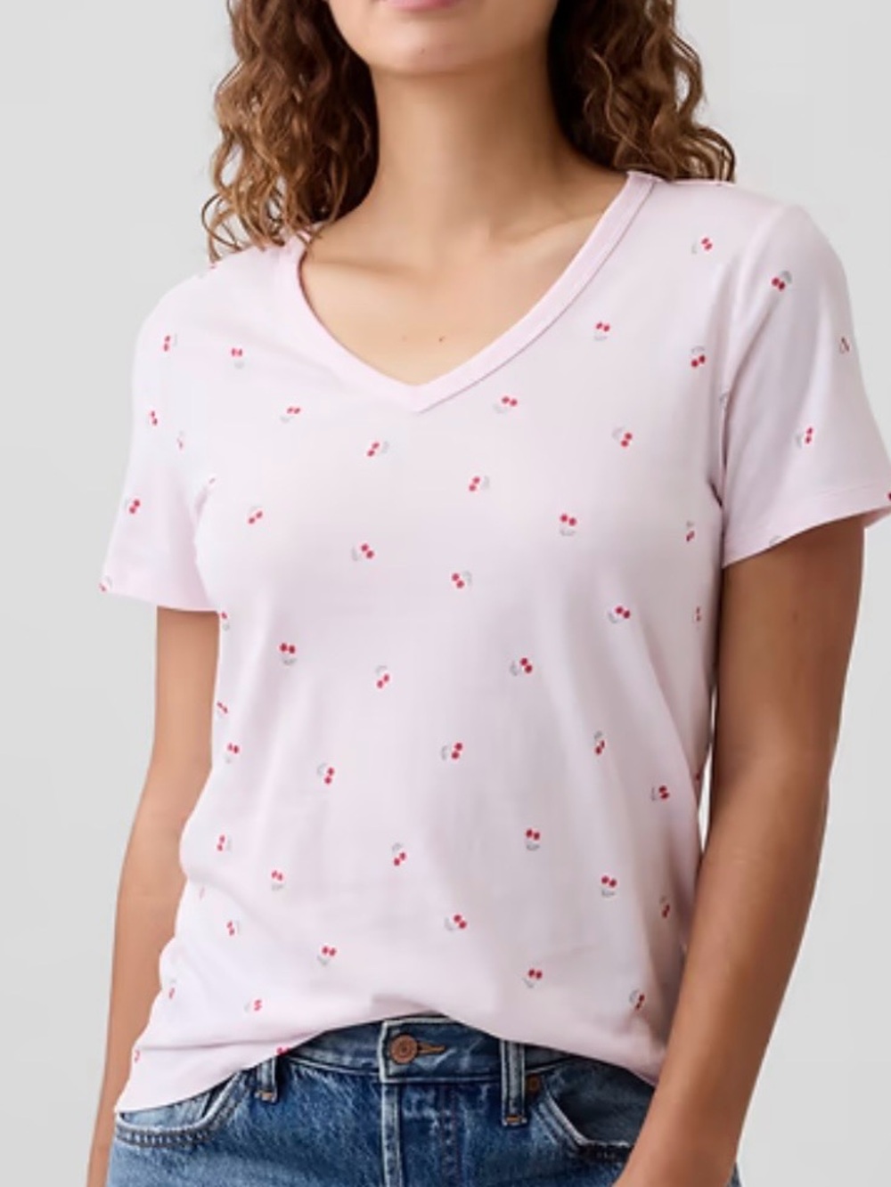 GAP Light Pink Short Sleeve Tee with Tiny Cherry Print XXL